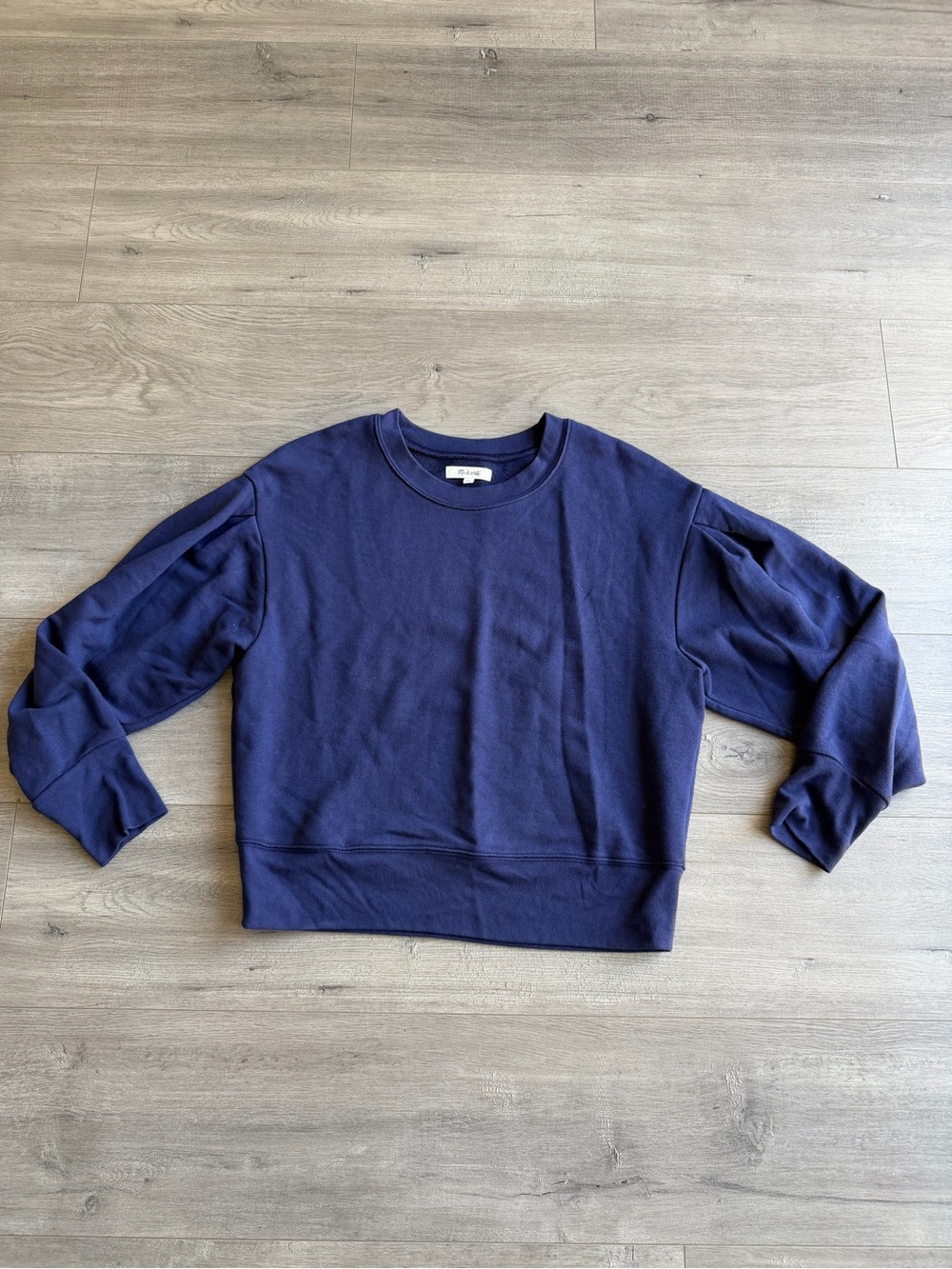 Madewell Marled Pleat-Sleeve Sweatshirt - Navy - size medium